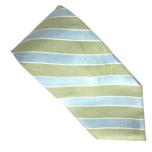 Tommy Hilfiger Silk Neck Tie Blue Green Striped Palm Beach Preppy Made in USA